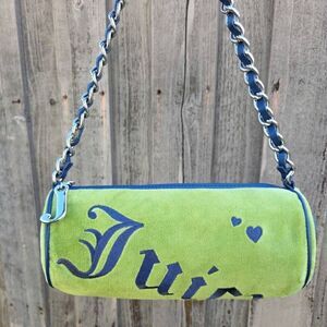 Juicy Couture Y2K "Juicy" Green Fluffy Terry Cloth Barrell Vintage Shoulder Bag